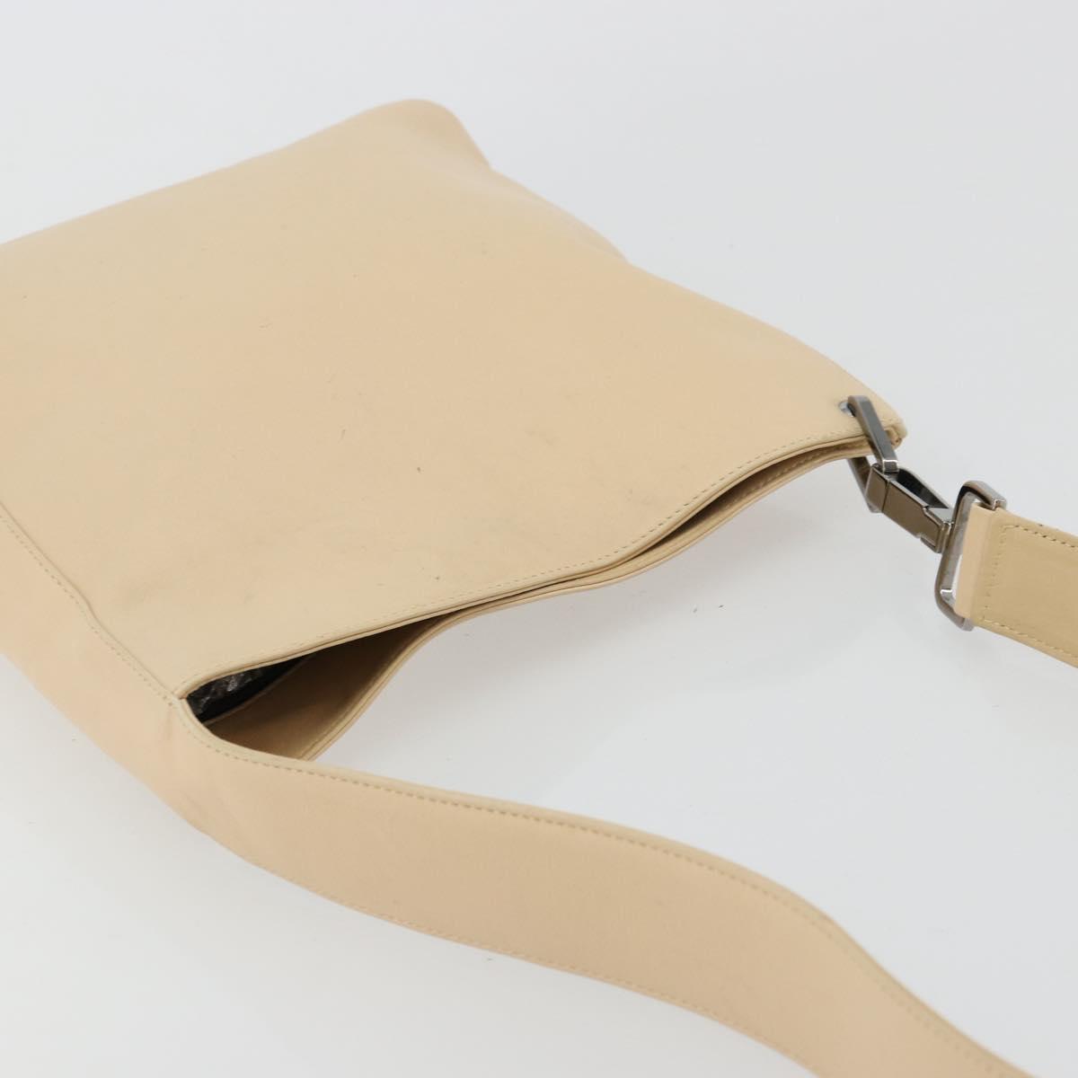 GUCCI Shoulder Bag Leather Beige Silver 91761 Auth 178313