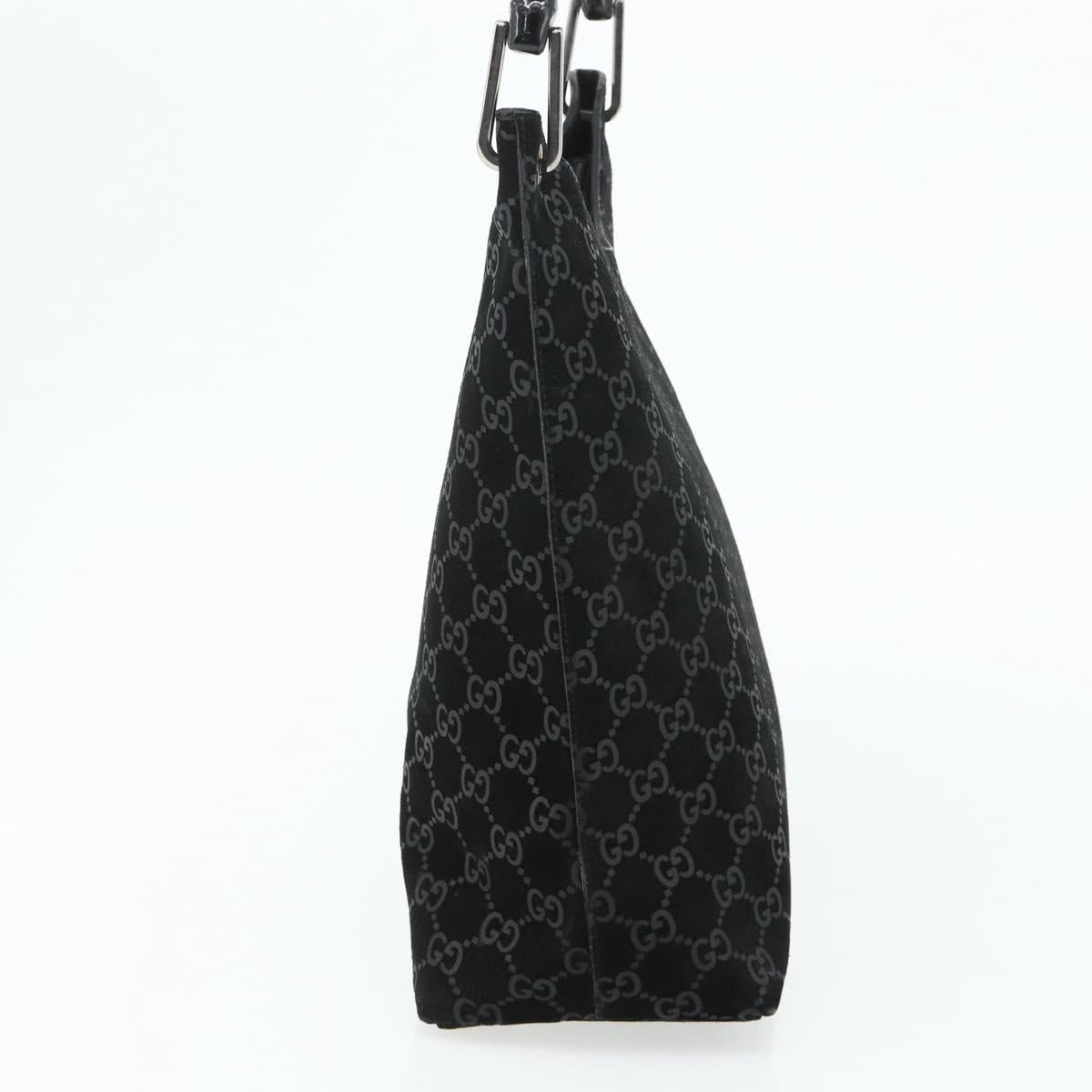 GUCCI Bamboo GG Canvas Shoulder Bag Suede Black Silver 001 3006 Auth 178314