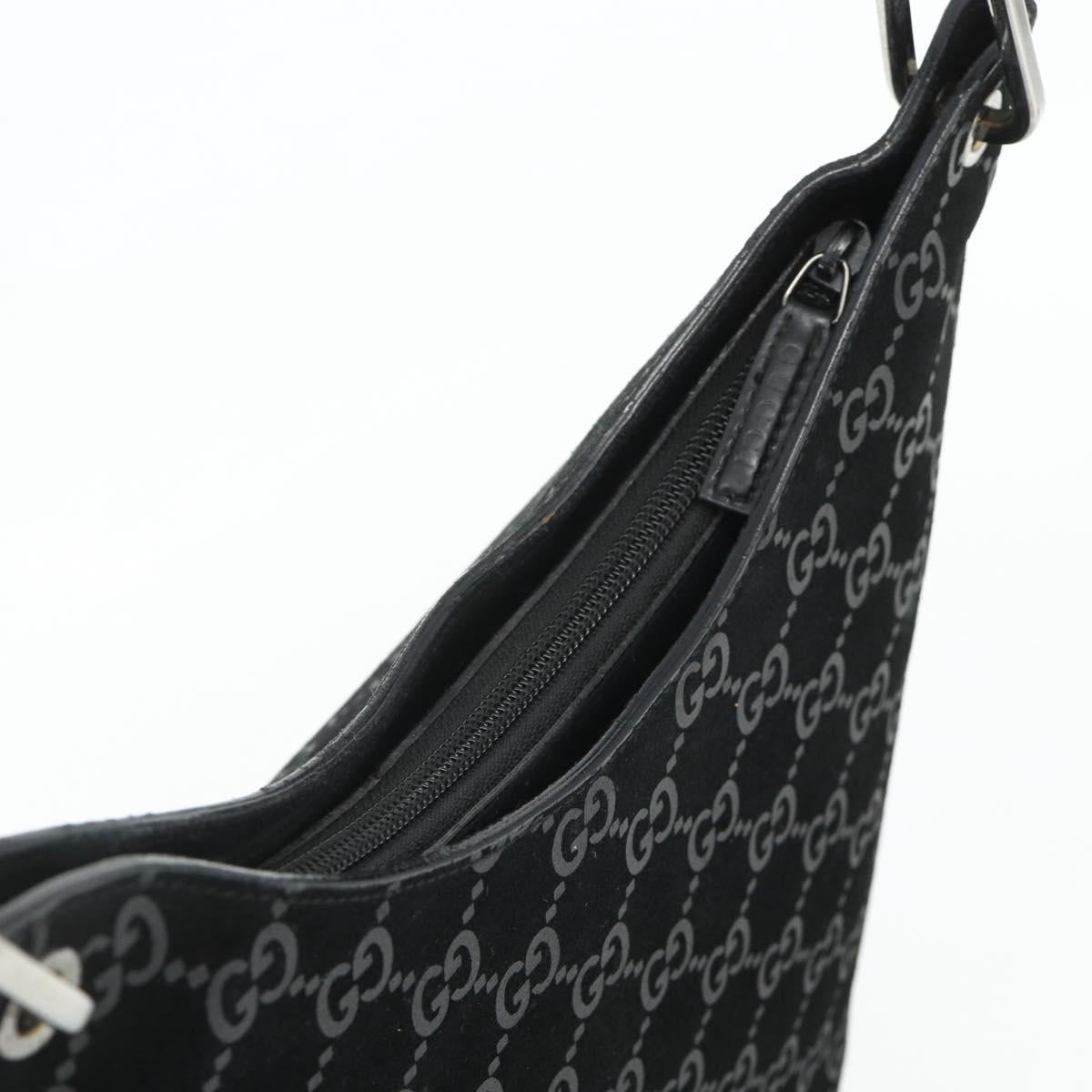 GUCCI Bamboo GG Canvas Shoulder Bag Suede Black Silver 001 3006 Auth 178314