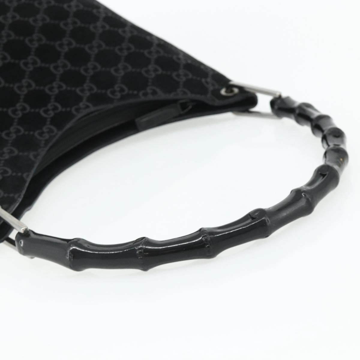 GUCCI Bamboo GG Canvas Shoulder Bag Suede Black Silver 001 3006 Auth 178314