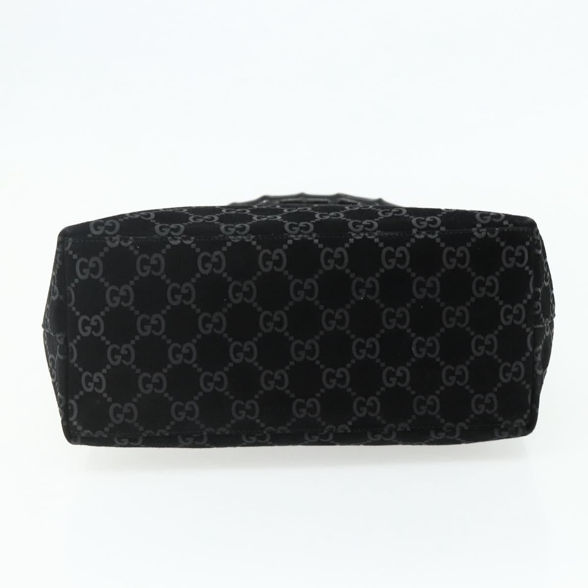 GUCCI Bamboo GG Canvas Shoulder Bag Suede Black Silver 001 3006 Auth 178314