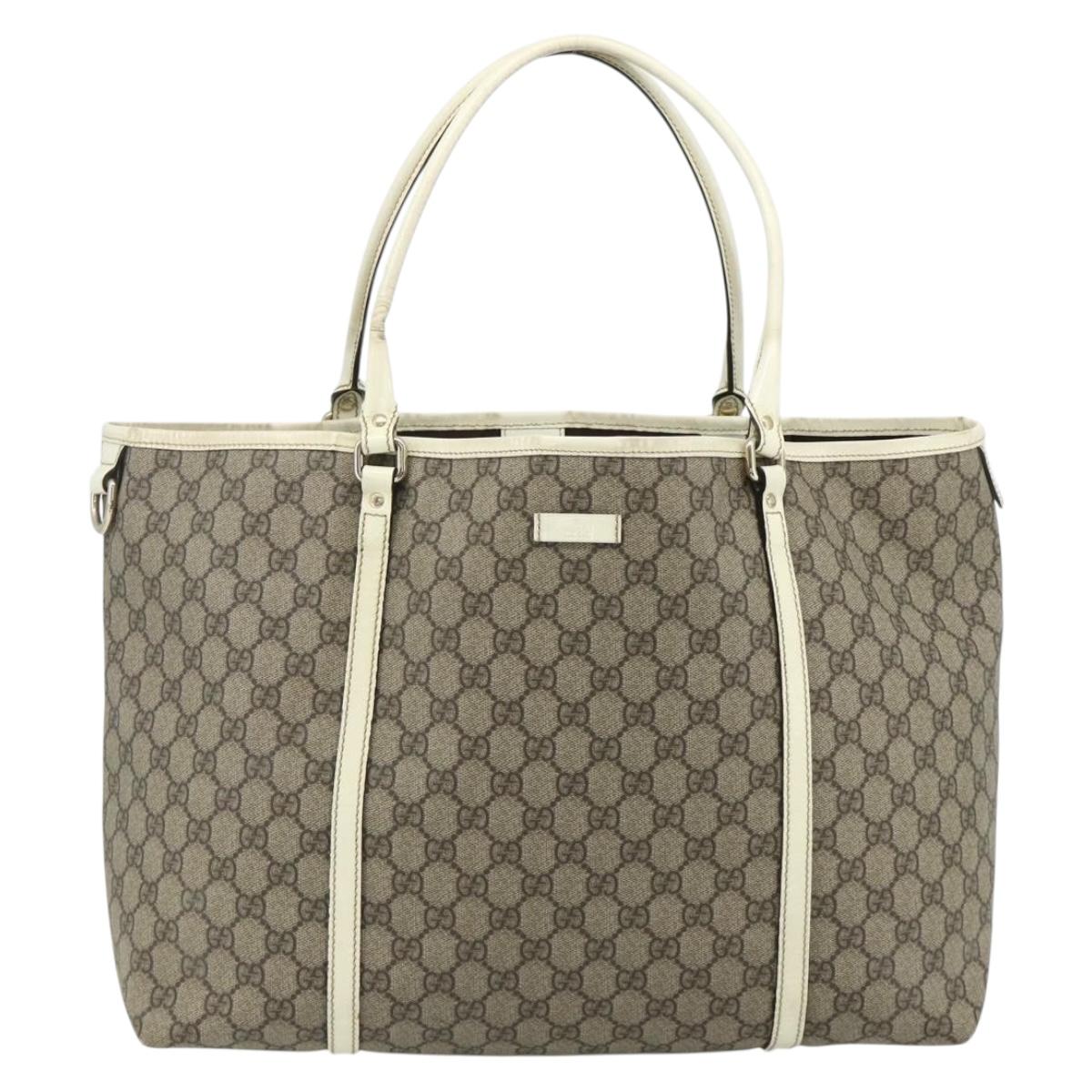 GUCCI GG Supreme Tote Bag PVC Beige Silver 197954 Auth 178317