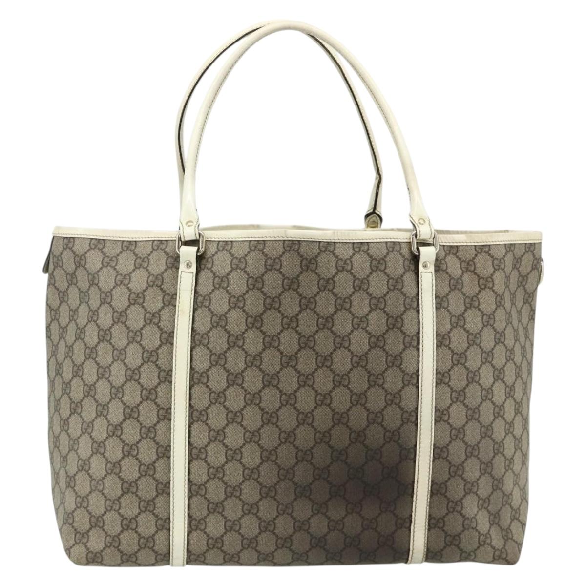 GUCCI GG Supreme Tote Bag PVC Beige Silver 197954 Auth 178317