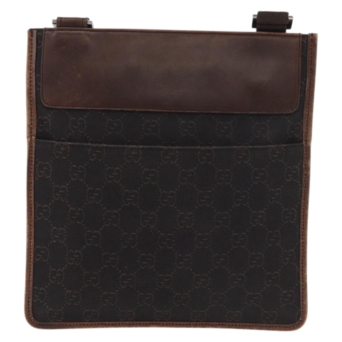 GUCCI GG Canvas Shoulder Bag Dark Brown Silver 27639 Auth 178318A