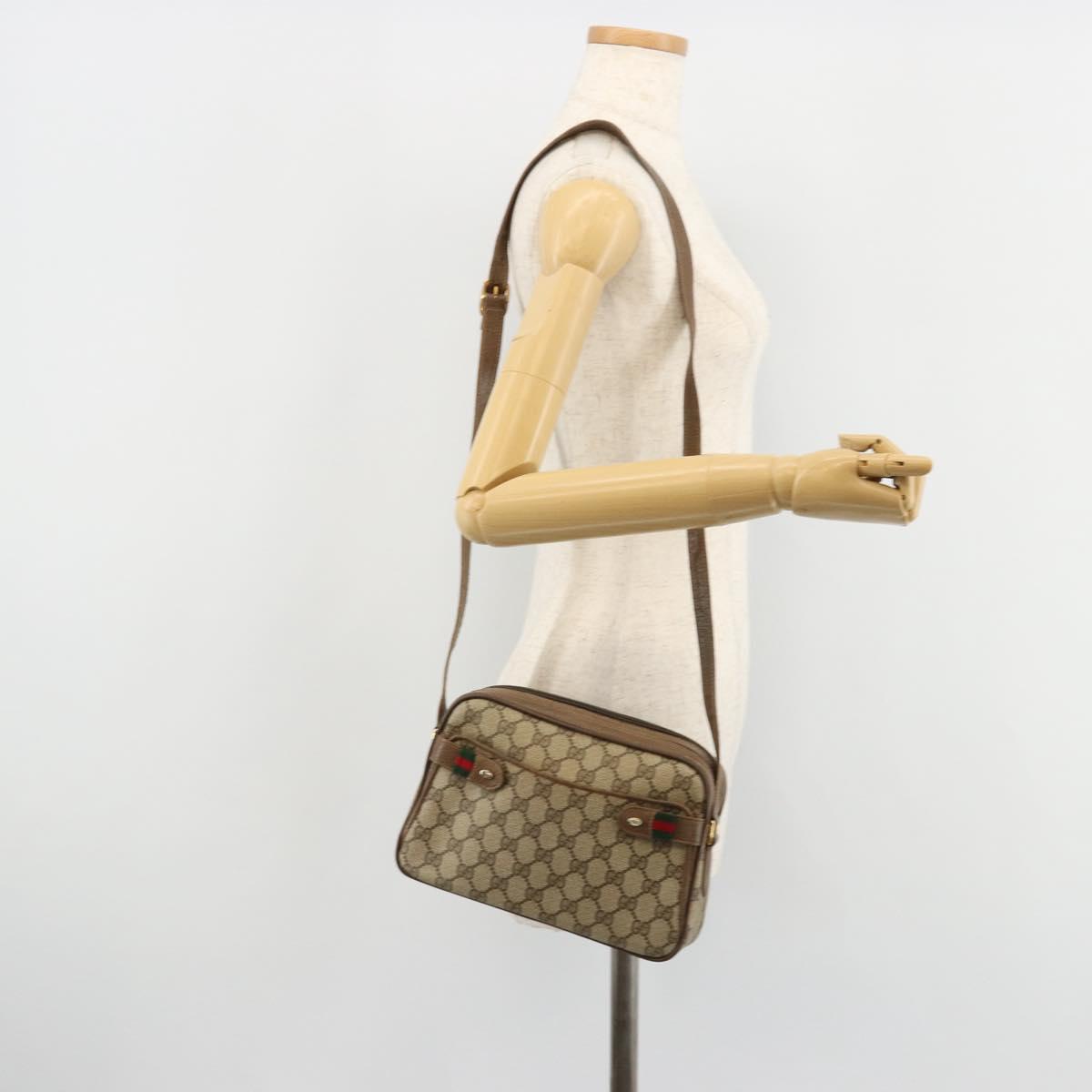 GUCCI GG Supreme Web Sherry Line Bag PVC Beige Gold 93 02 049 Auth 178321