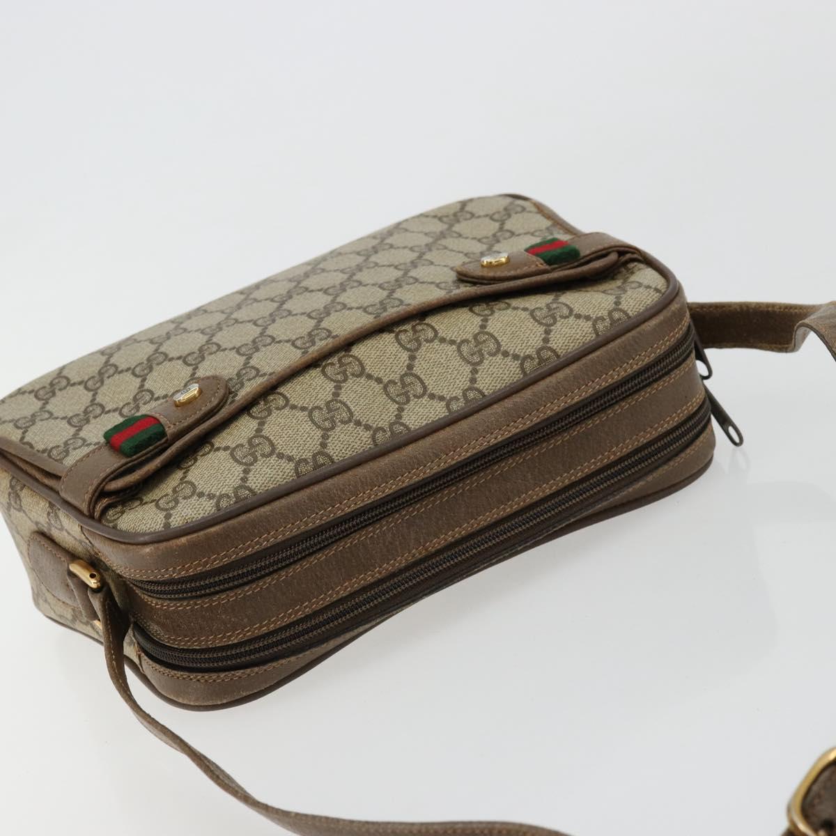 GUCCI GG Supreme Web Sherry Line Bag PVC Beige Gold 93 02 049 Auth 178321