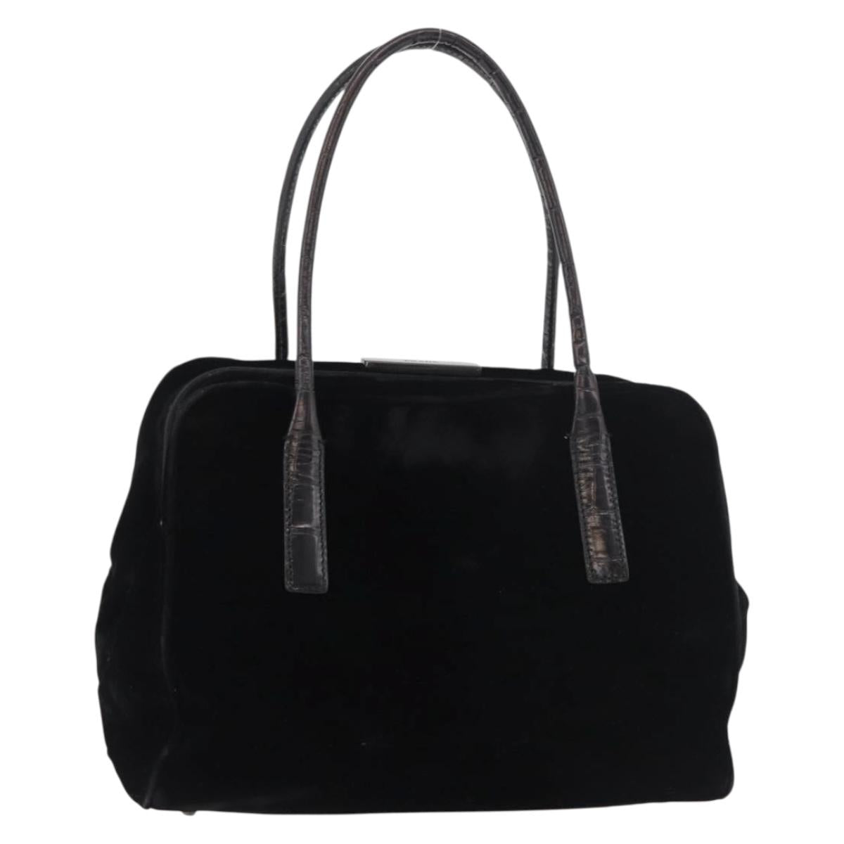 PRADA Hand Bag Velor Black Auth 178324