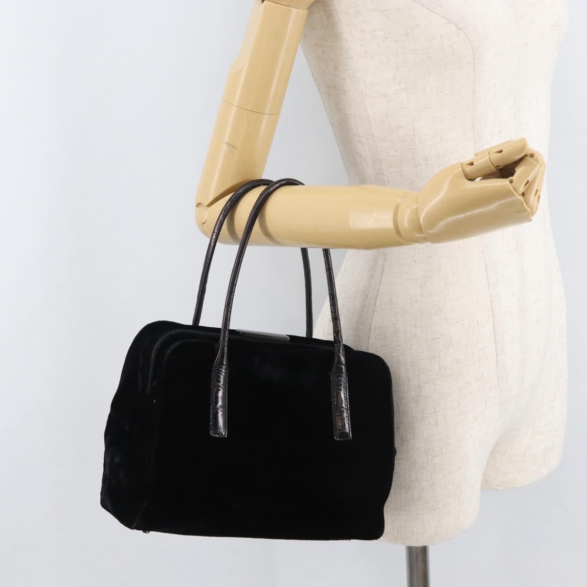 PRADA Hand Bag Velor Black Auth 178324