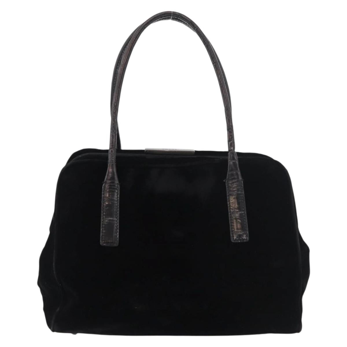 PRADA Hand Bag Velor Black Auth 178324