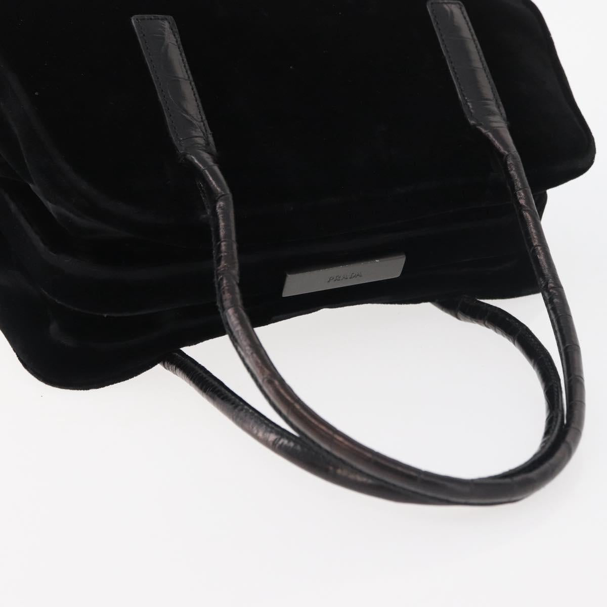 PRADA Hand Bag Velor Black Auth 178324