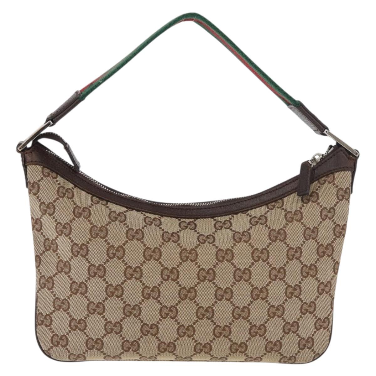 GUCCI GG Canvas Web Sherry Line Shoulder Bag Beige Silver 145812 Auth 178330A