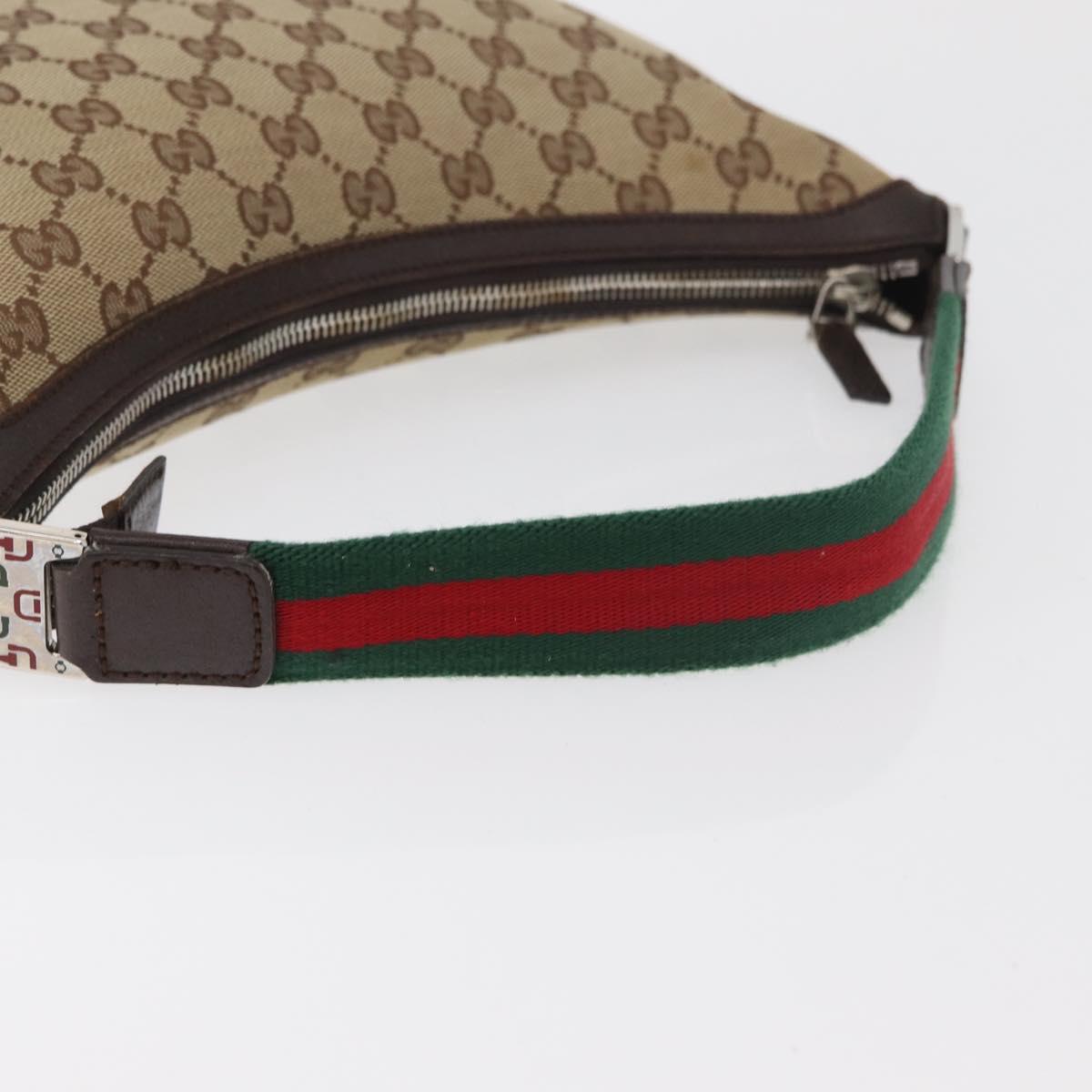 GUCCI GG Canvas Web Sherry Line Shoulder Bag Beige Silver 145812 Auth 178330A