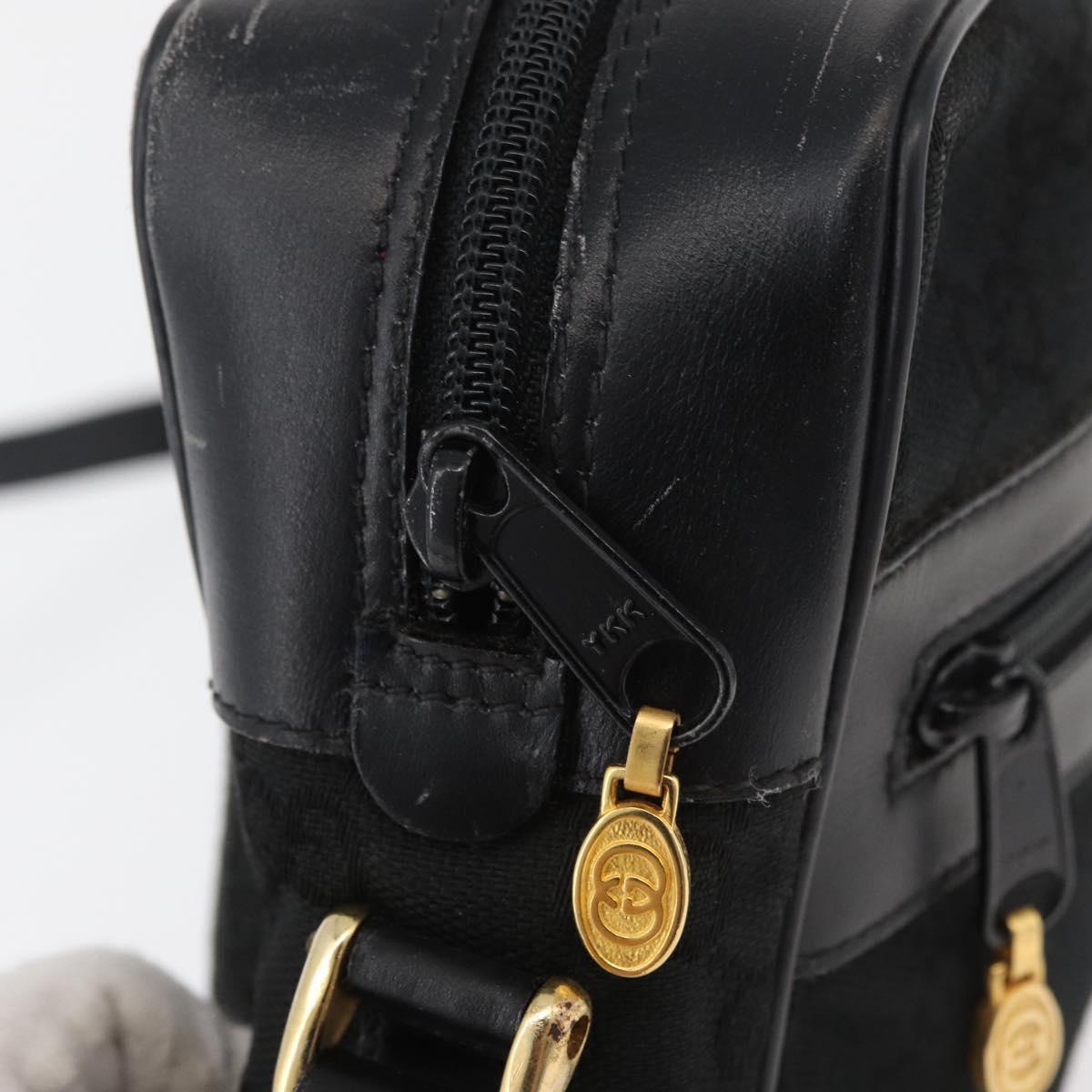 GUCCI GG Canvas Web Sherry Line Shoulder Bag Black Gold 001 4071 5 Auth 178333A