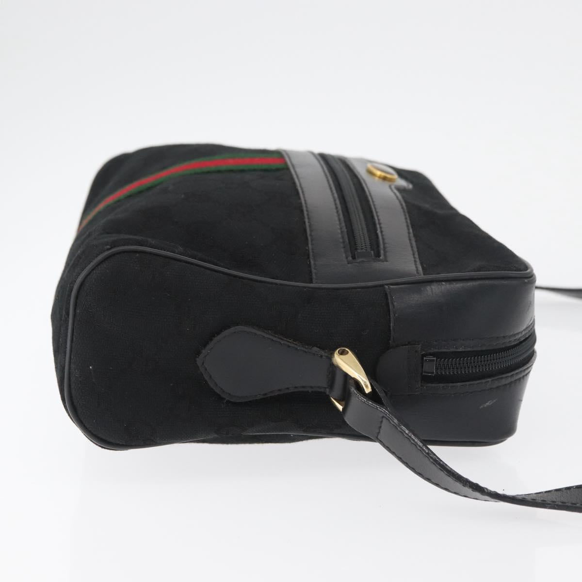 GUCCI GG Canvas Web Sherry Line Shoulder Bag Black Gold 001 4071 5 Auth 178333A