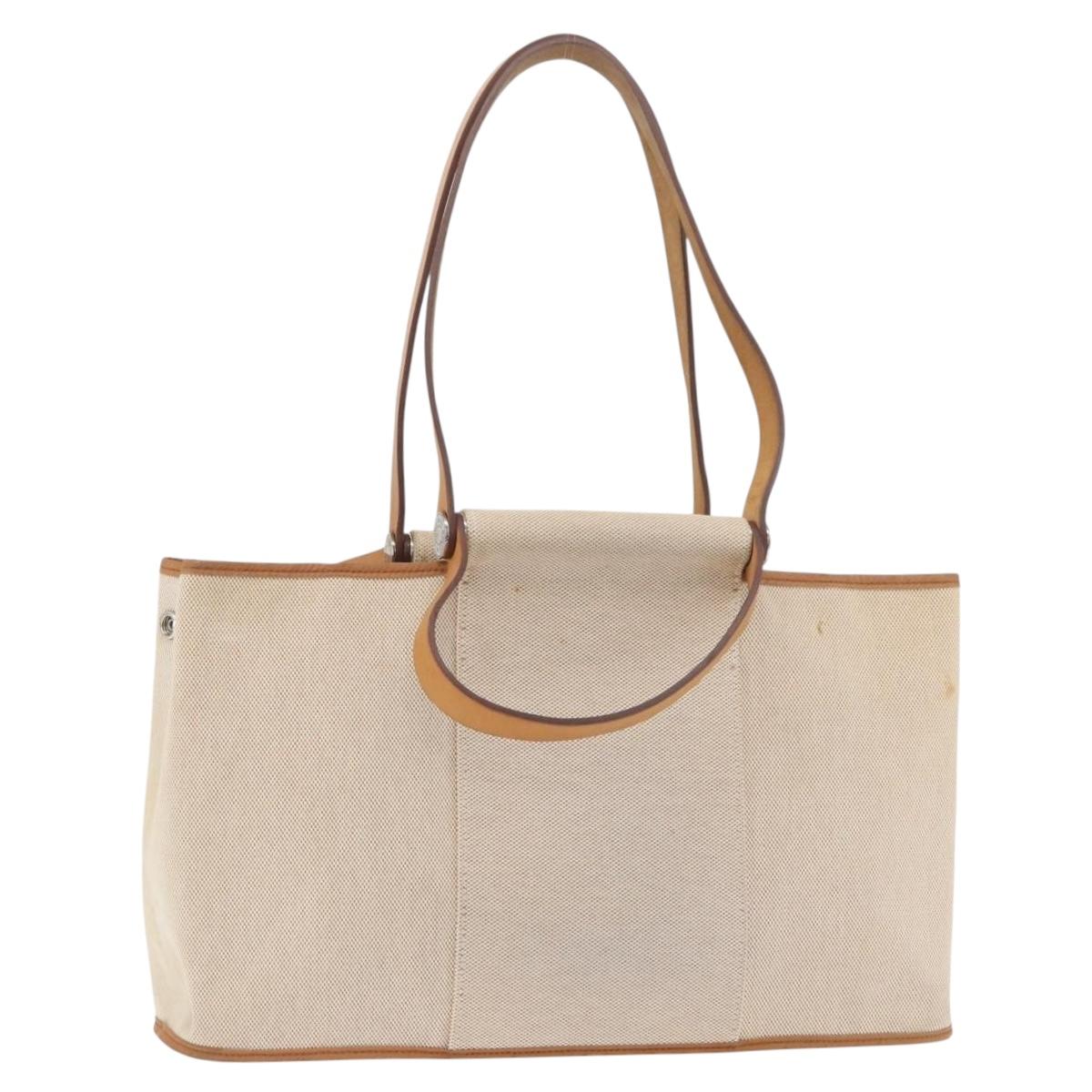 HERMES Cava Elan Shoulder Bag Canvas Leather Beige Brown Silver Auth 178335