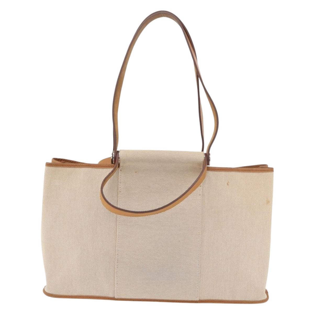 HERMES Cava Elan Shoulder Bag Canvas Leather Beige Brown Silver Auth 178335
