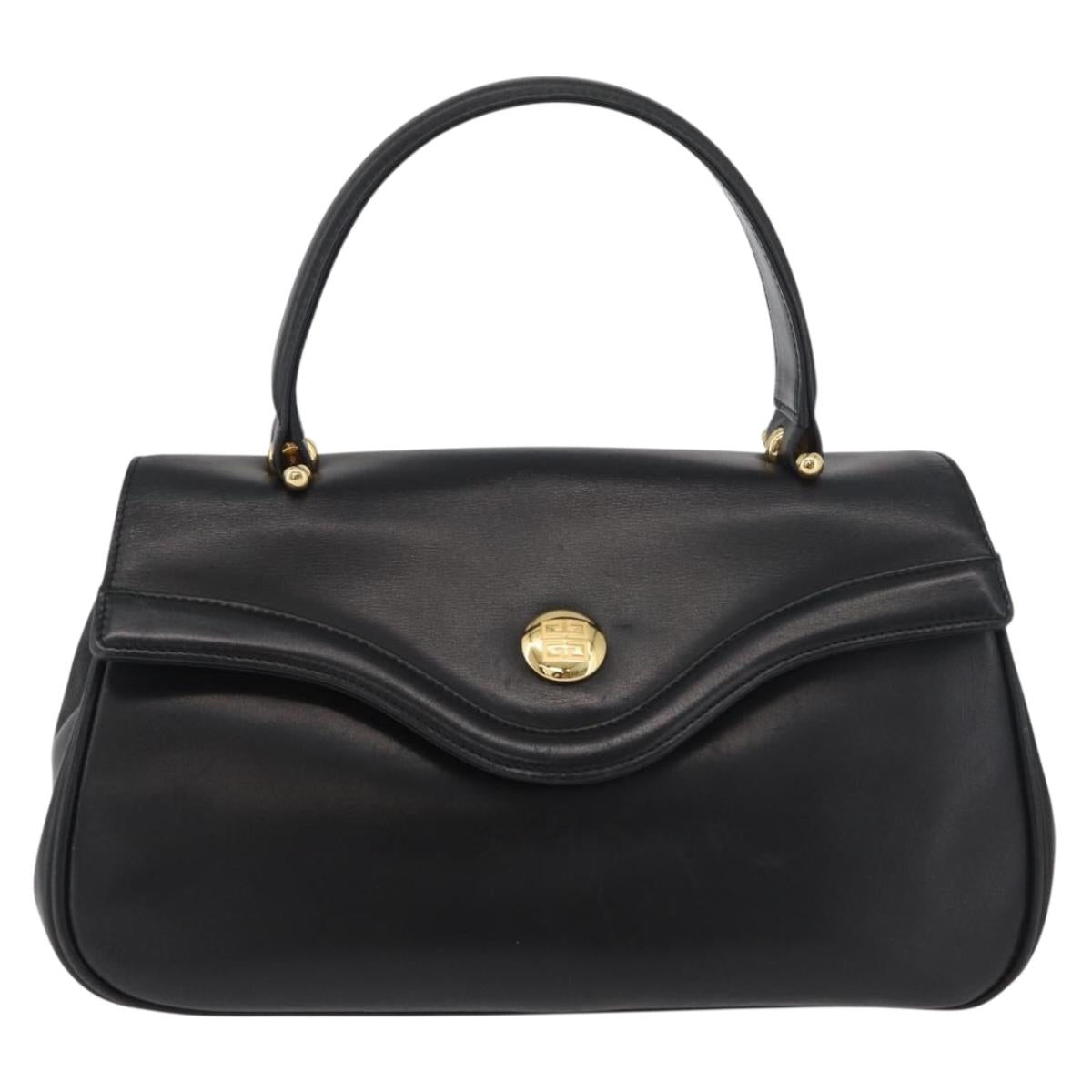 GIVENCHY Hand Bag Leather Black Gold Auth 178337A