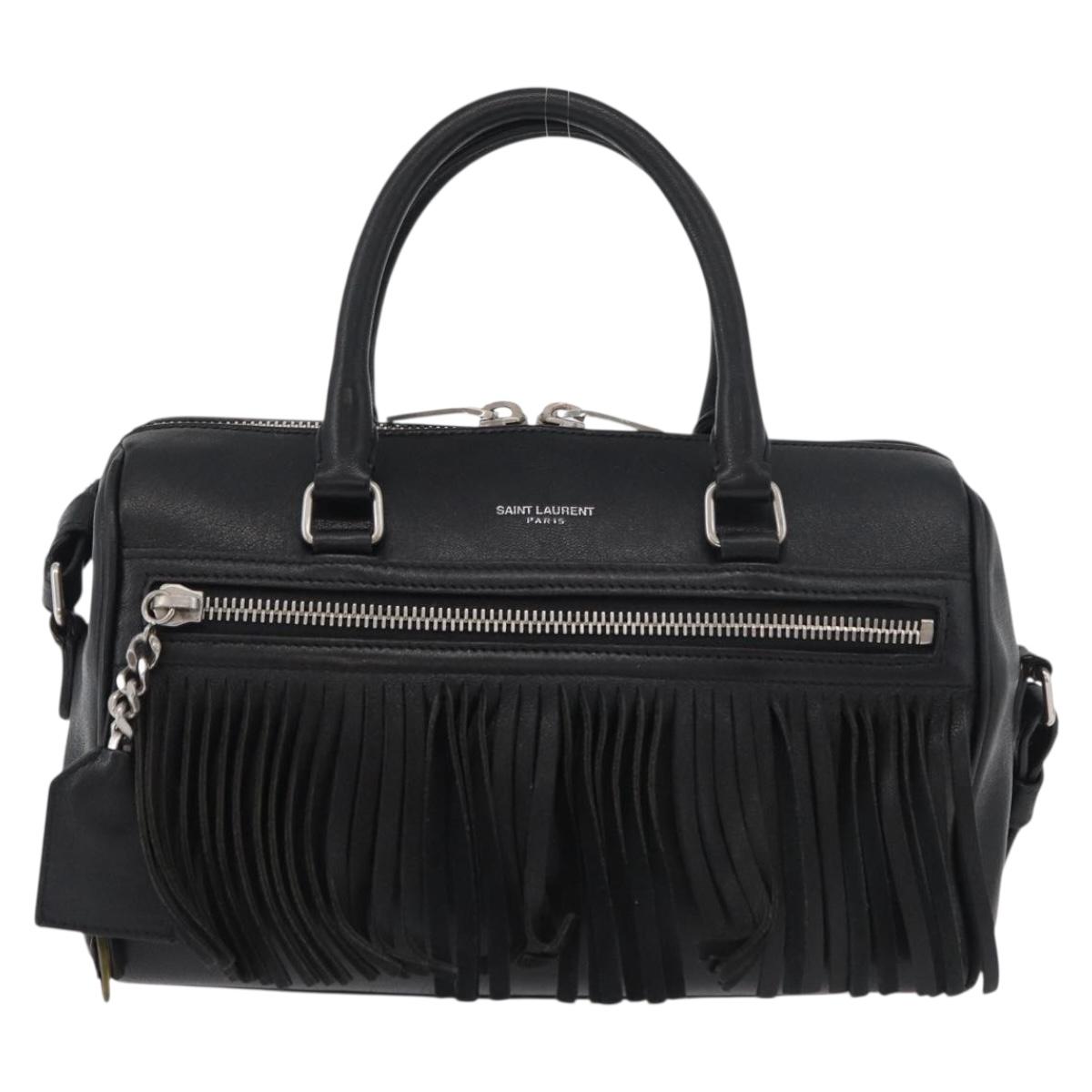 SAINT LAURENT Baby Duffel Hand Bag Leather 2way Black Silver Auth 178338