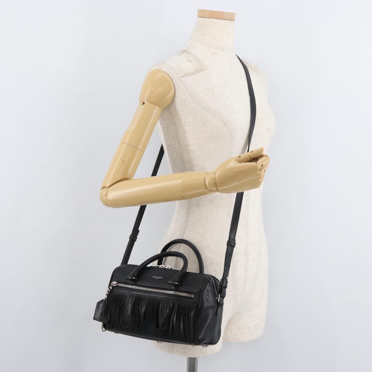 SAINT LAURENT Baby Duffel Hand Bag Leather 2way Black Silver Auth 178338
