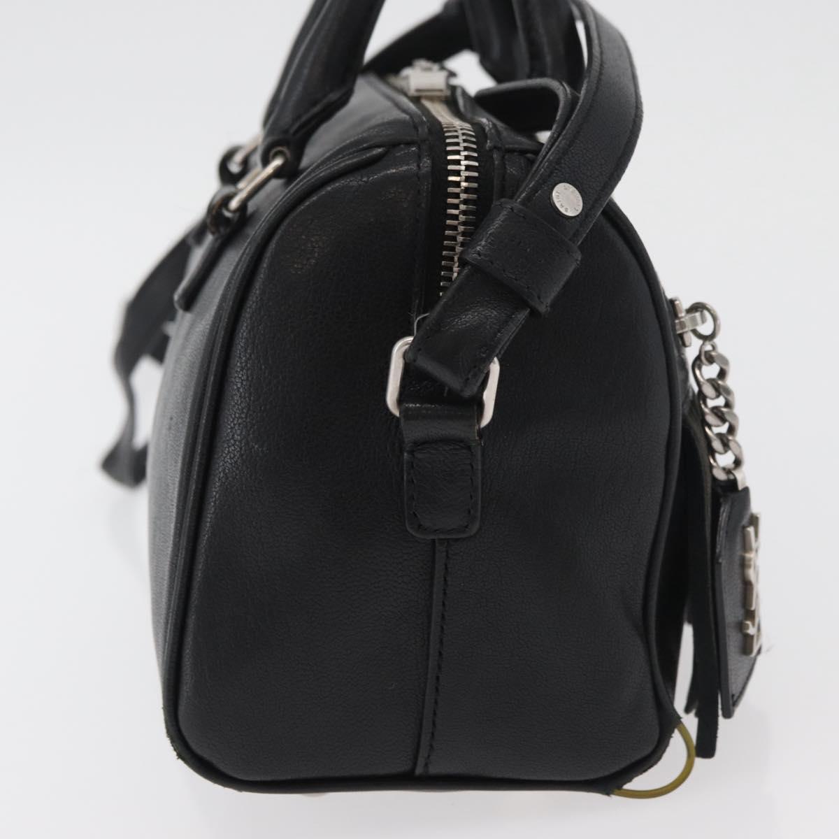 SAINT LAURENT Baby Duffel Hand Bag Leather 2way Black Silver Auth 178338