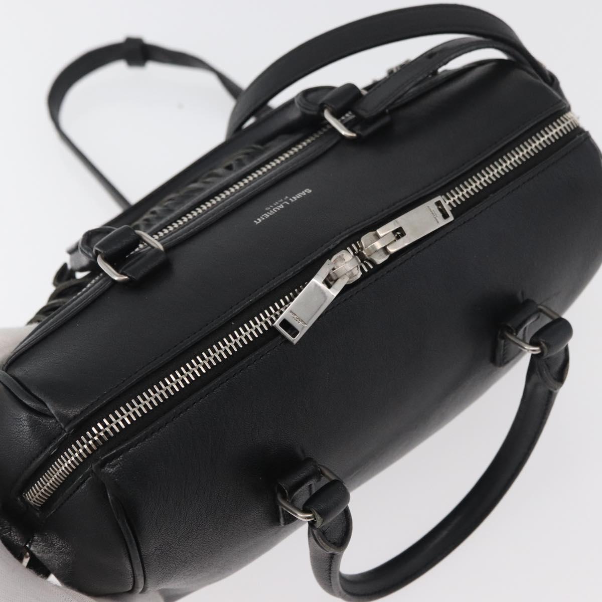 SAINT LAURENT Baby Duffel Hand Bag Leather 2way Black Silver Auth 178338