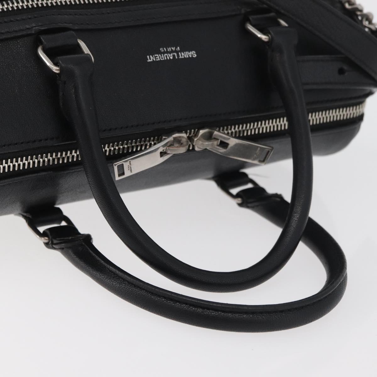 SAINT LAURENT Baby Duffel Hand Bag Leather 2way Black Silver Auth 178338
