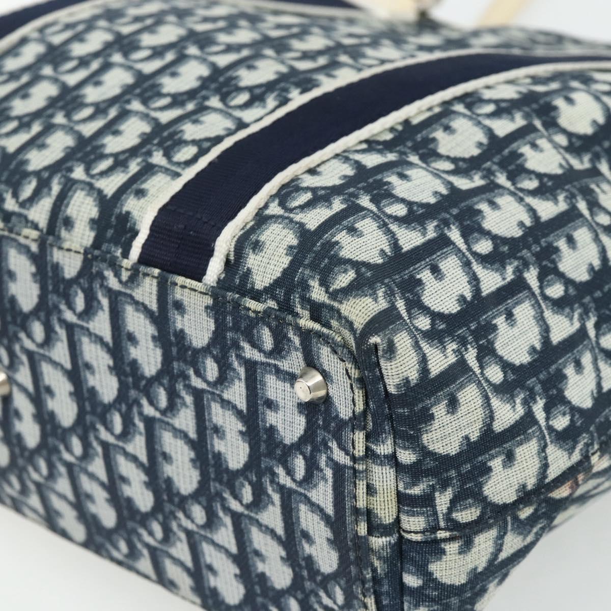 Christian Dior Trotter Canvas Tote Bag PVC Navy Silver Auth 178339