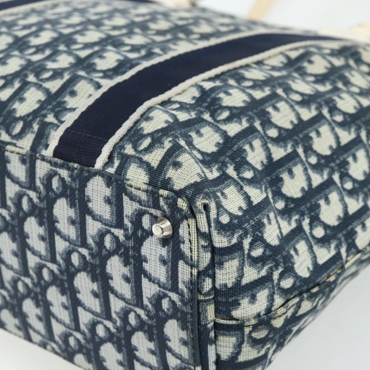 Christian Dior Trotter Canvas Tote Bag PVC Navy Silver Auth 178339