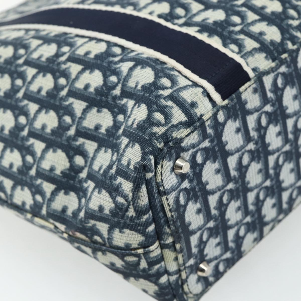 Christian Dior Trotter Canvas Tote Bag PVC Navy Silver Auth 178339