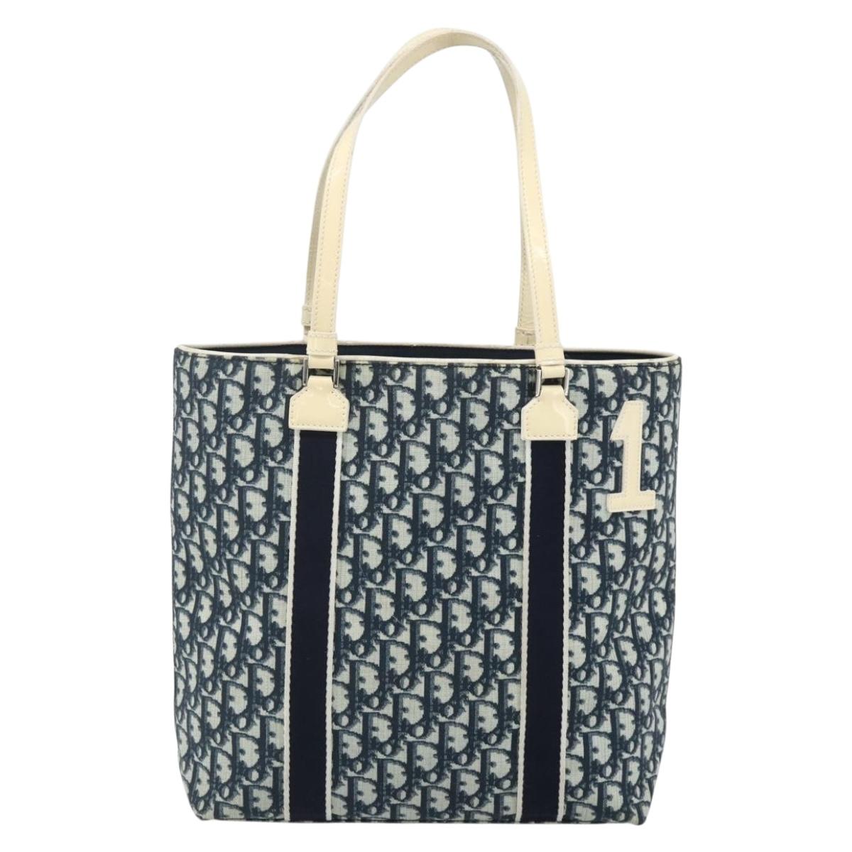 Christian Dior Trotter Canvas Tote Bag PVC Navy Silver Auth 178339