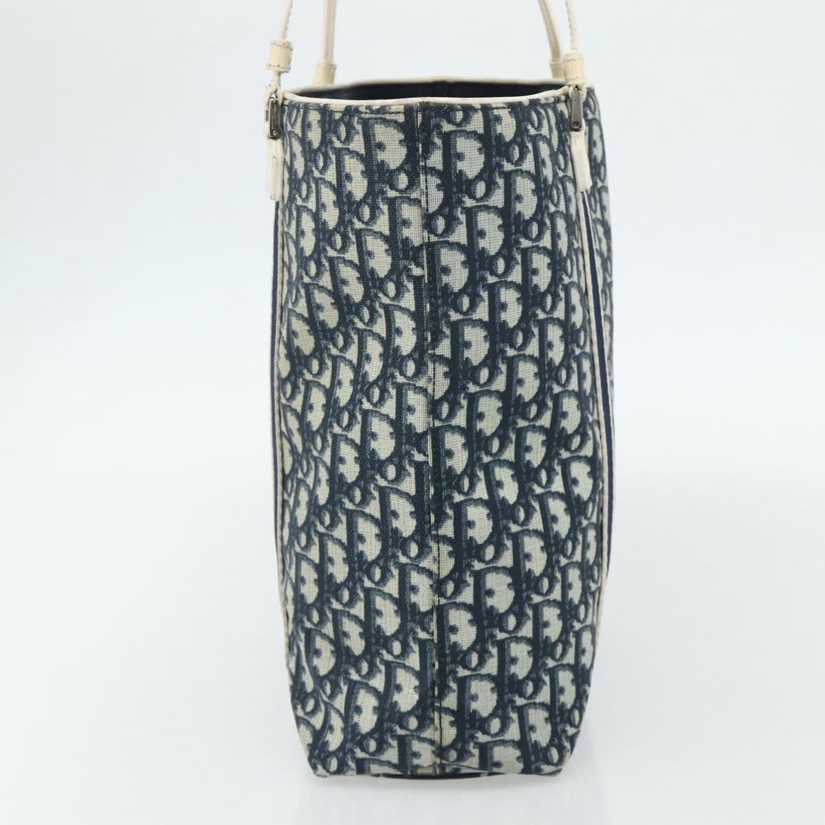 Christian Dior Trotter Canvas Tote Bag PVC Navy Silver Auth 178339