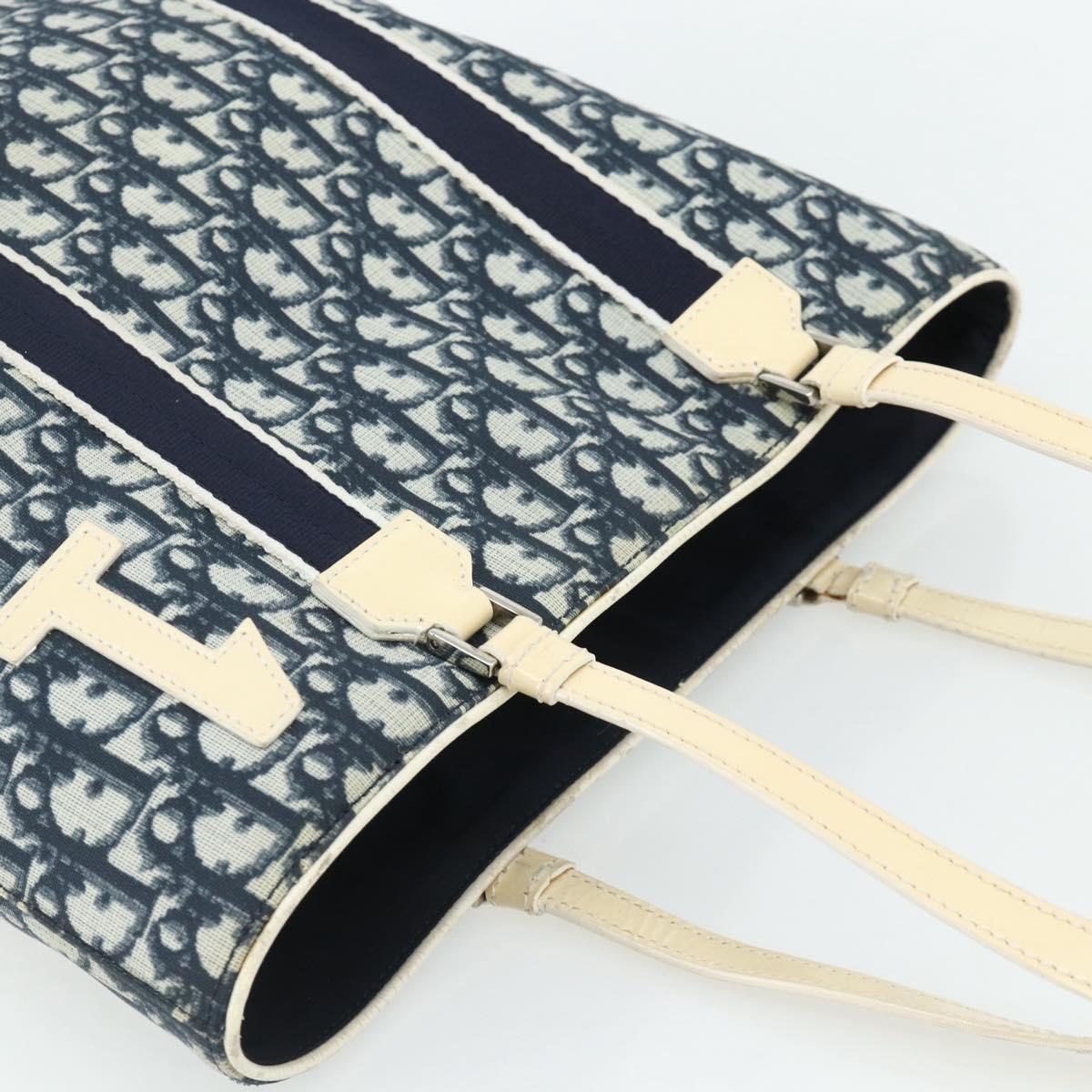 Christian Dior Trotter Canvas Tote Bag PVC Navy Silver Auth 178339