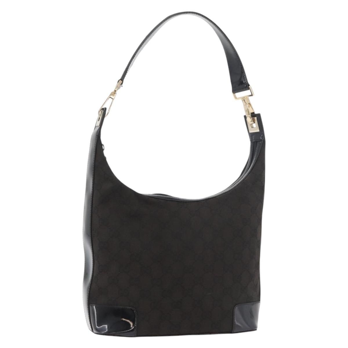 GUCCI GG Canvas Shoulder Bag Black Gold 001 4204 3444 Auth 178366A