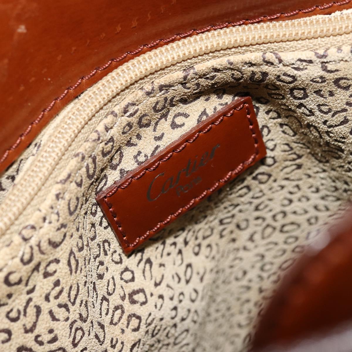 CARTIER PANTHERE Shoulder Bag Patent leather Brown Silver Auth 178367