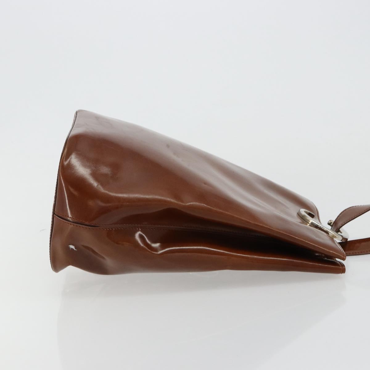 CARTIER PANTHERE Shoulder Bag Patent leather Brown Silver Auth 178367