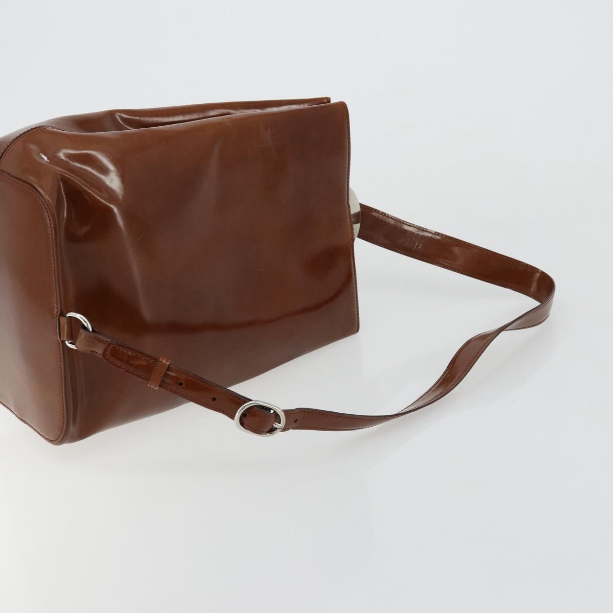 CARTIER PANTHERE Shoulder Bag Patent leather Brown Silver Auth 178367