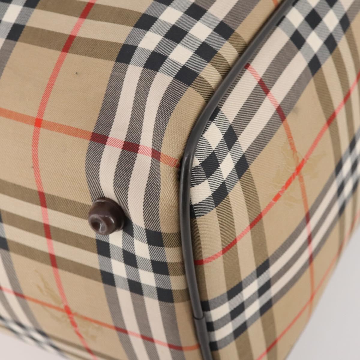 Burberrys Nova Check Boston Bag Canvas Beige Gold Auth 178369A