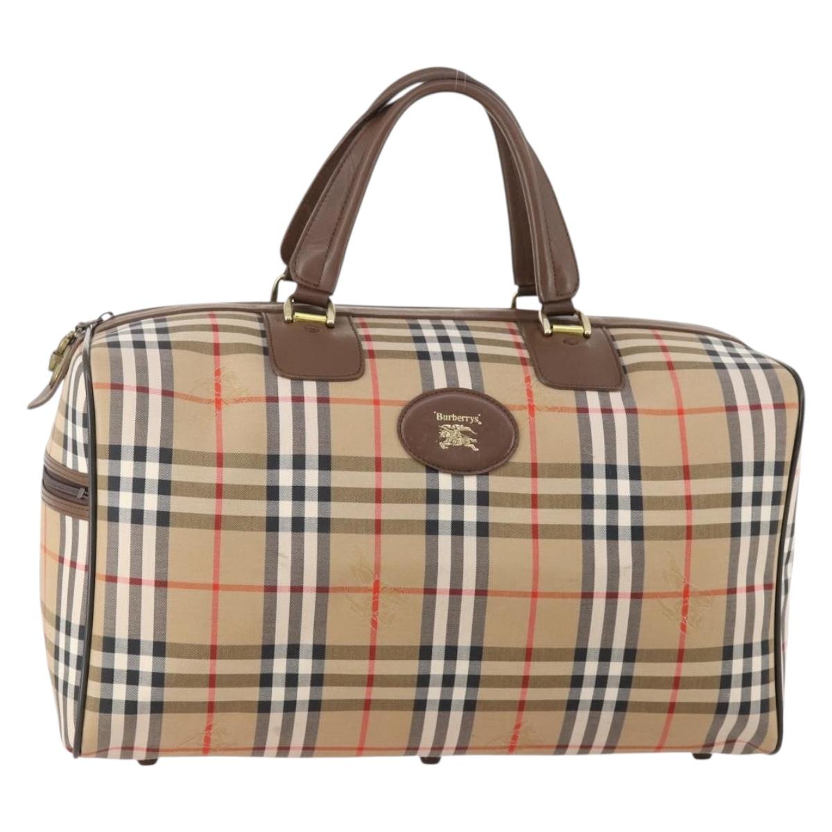 Burberrys Nova Check Boston Bag Canvas Beige Gold Auth 178369A