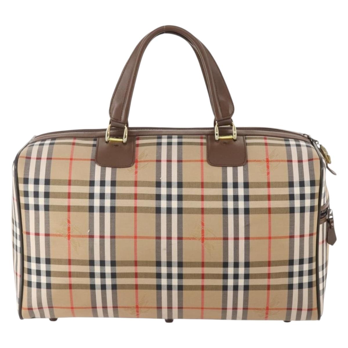 Burberrys Nova Check Boston Bag Canvas Beige Gold Auth 178369A