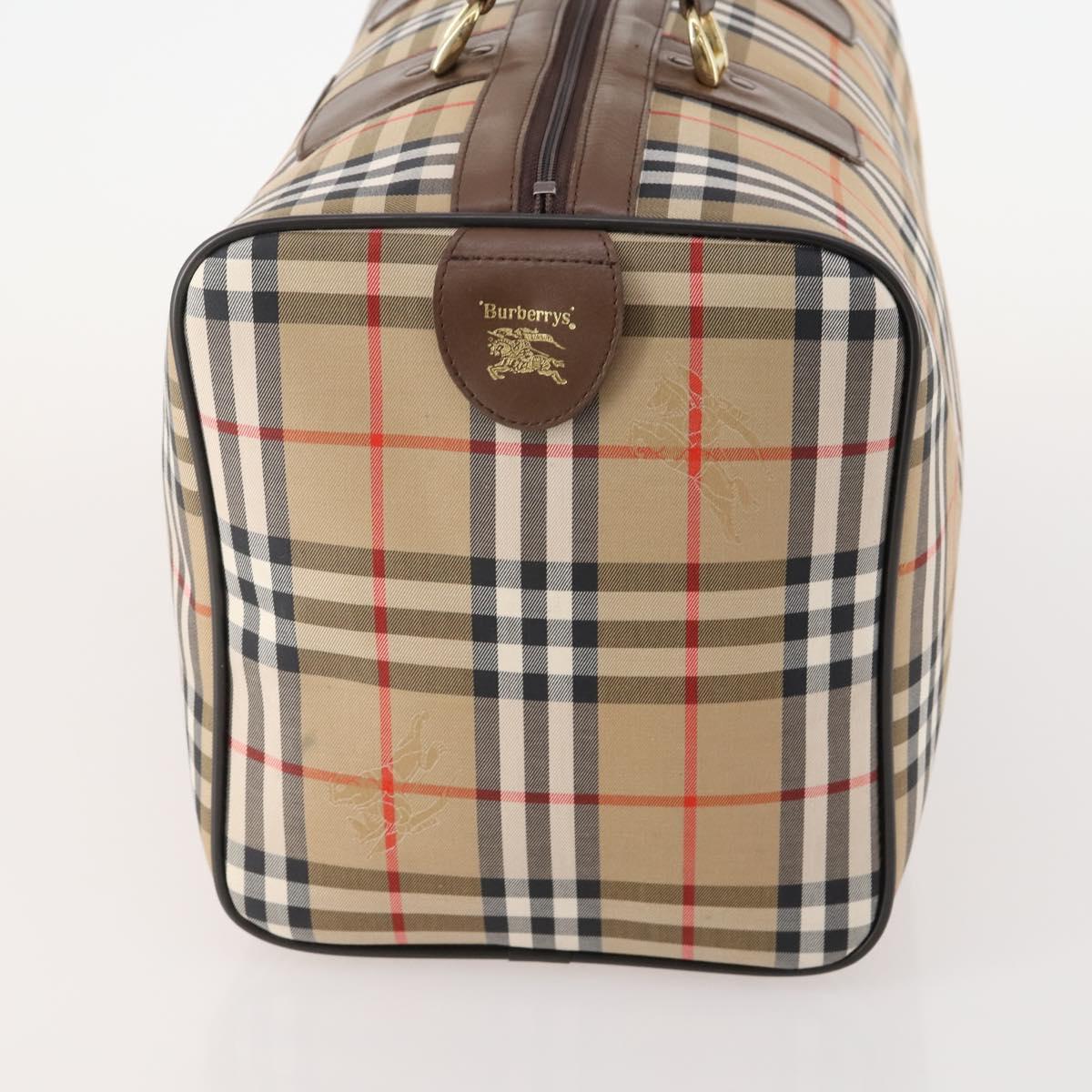 Burberrys Nova Check Boston Bag Canvas Beige Gold Auth 178369A
