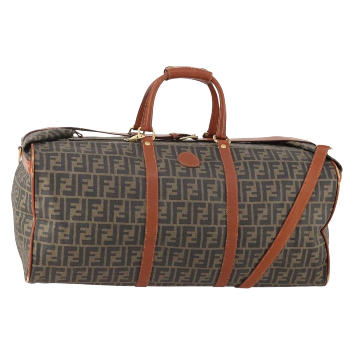 FENDI Zucca Canvas Boston Bag PVC Black Brown Auth 178375