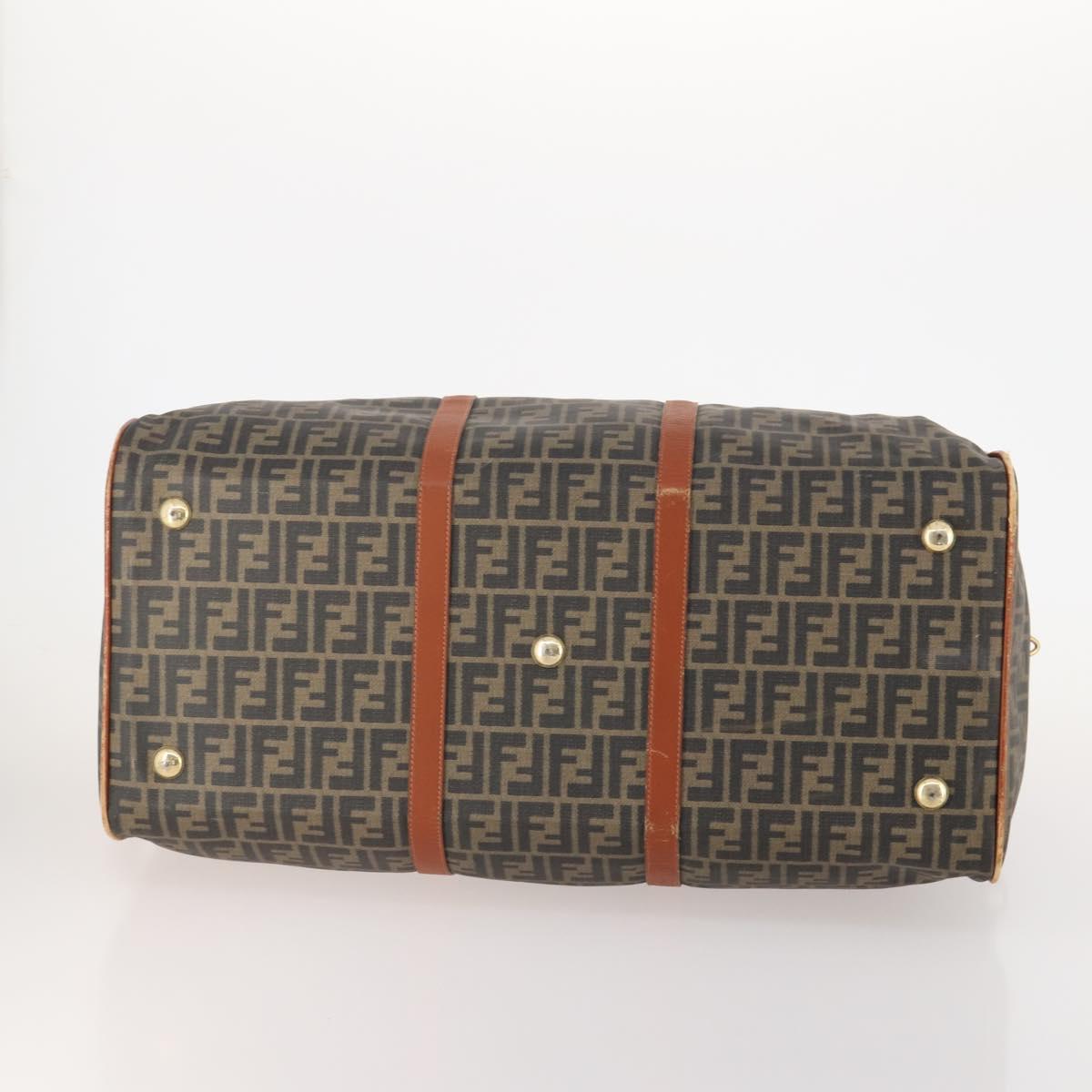 FENDI Zucca Canvas Boston Bag PVC Black Brown Auth 178375