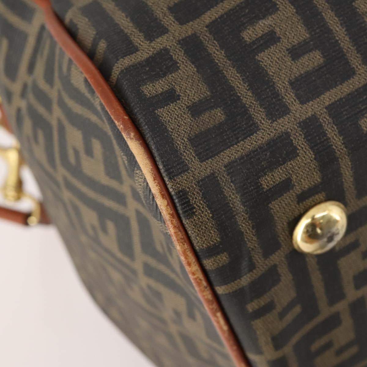FENDI Zucca Canvas Boston Bag PVC Black Brown Auth 178375