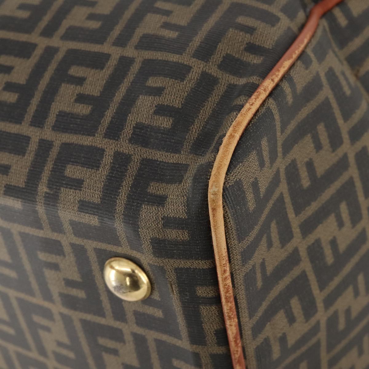 FENDI Zucca Canvas Boston Bag PVC Black Brown Auth 178375