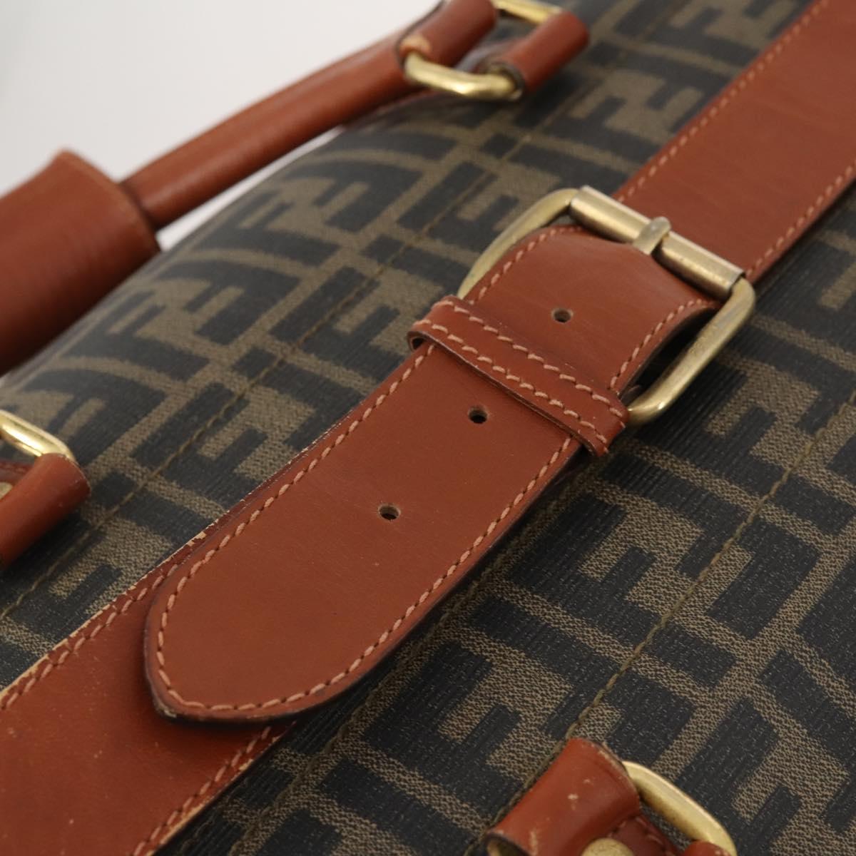 FENDI Zucca Canvas Boston Bag PVC Black Brown Auth 178375