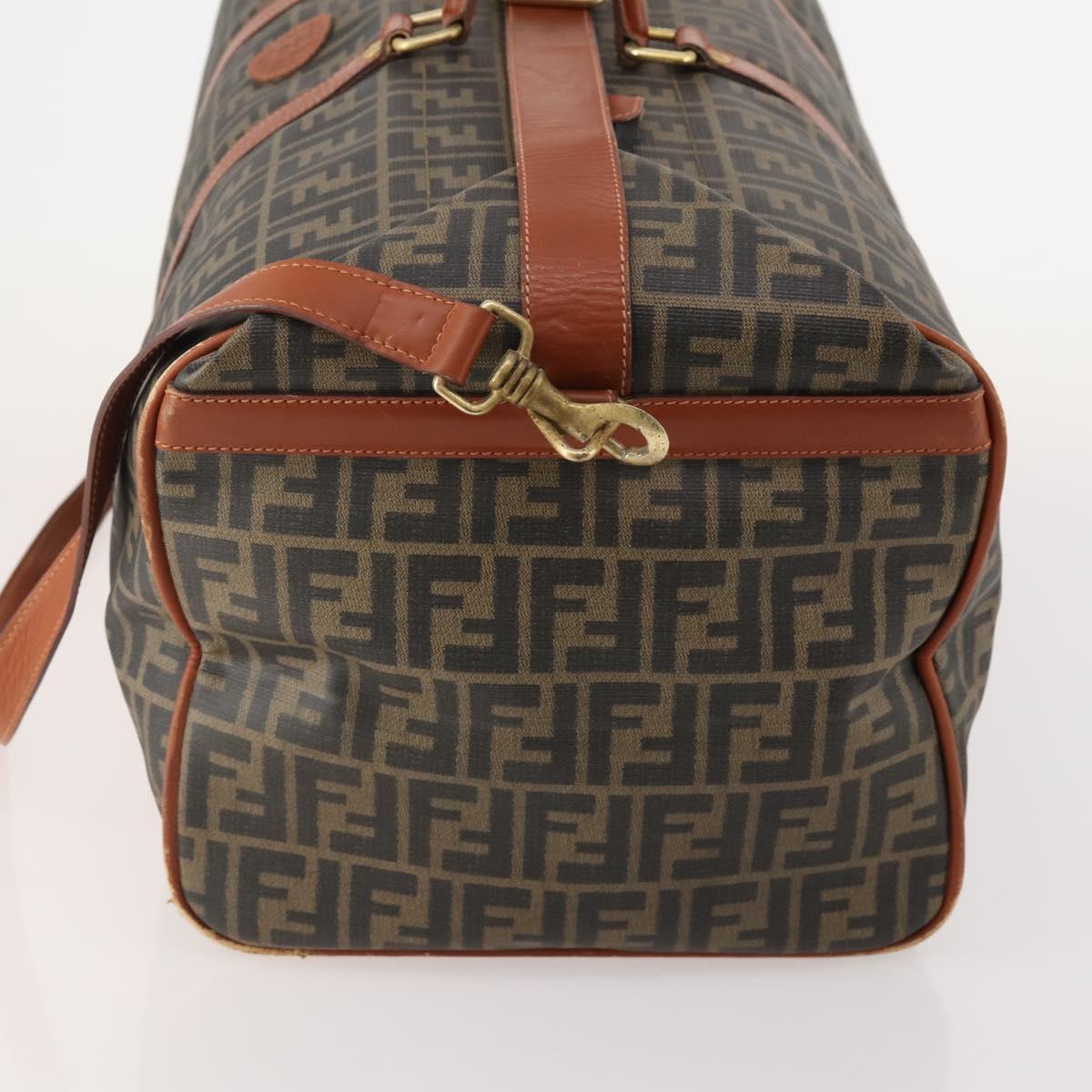 FENDI Zucca Canvas Boston Bag PVC Black Brown Auth 178375