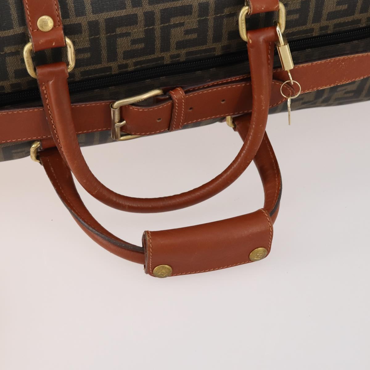 FENDI Zucca Canvas Boston Bag PVC Black Brown Auth 178375