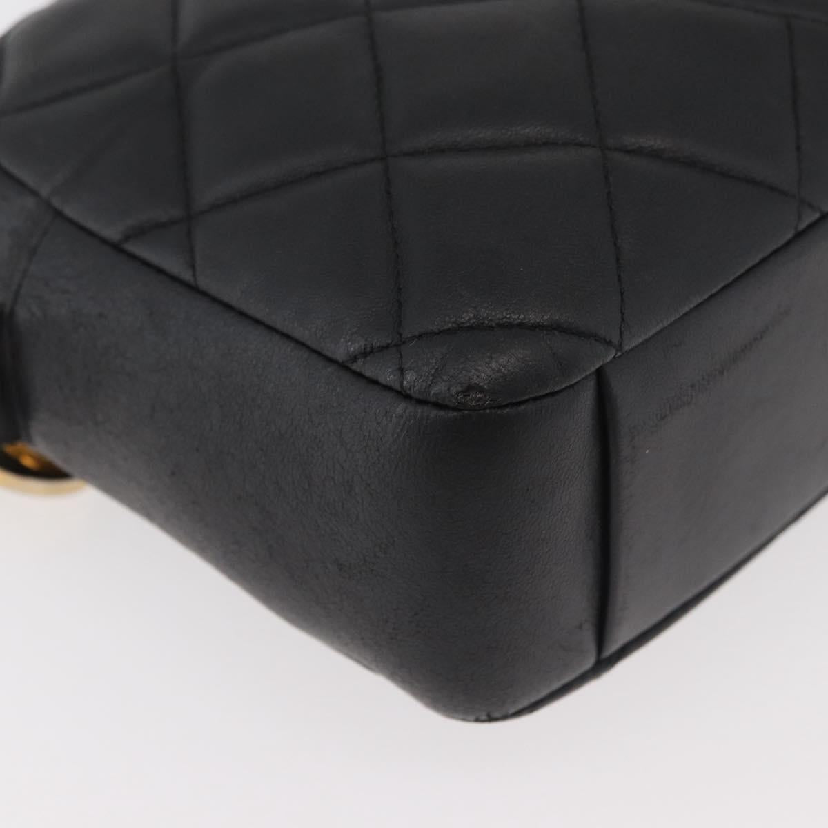 CHANEL Matelasse Chain Shoulder Bag Lamb Skin Black Gold CC Auth 178381A