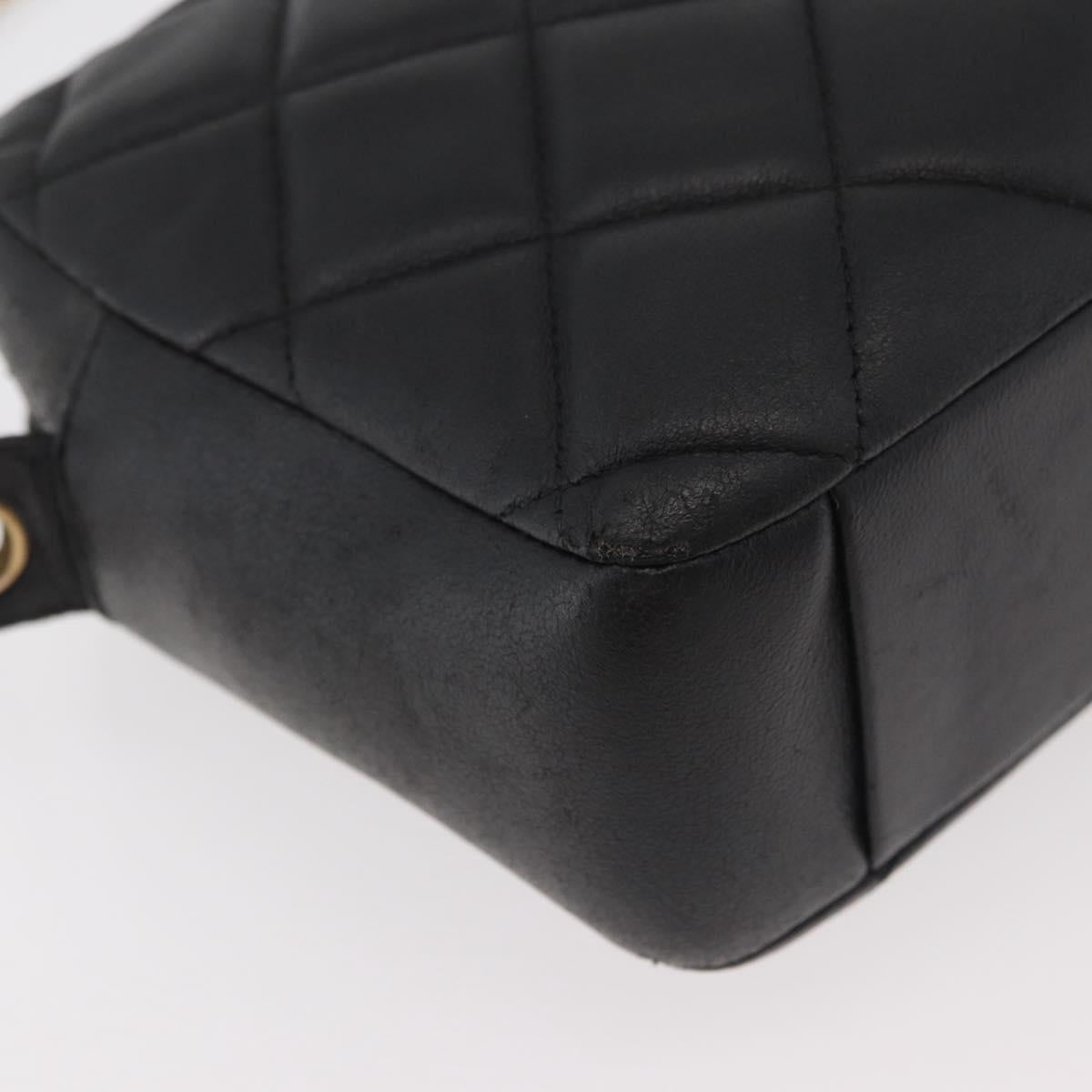 CHANEL Matelasse Chain Shoulder Bag Lamb Skin Black Gold CC Auth 178381A