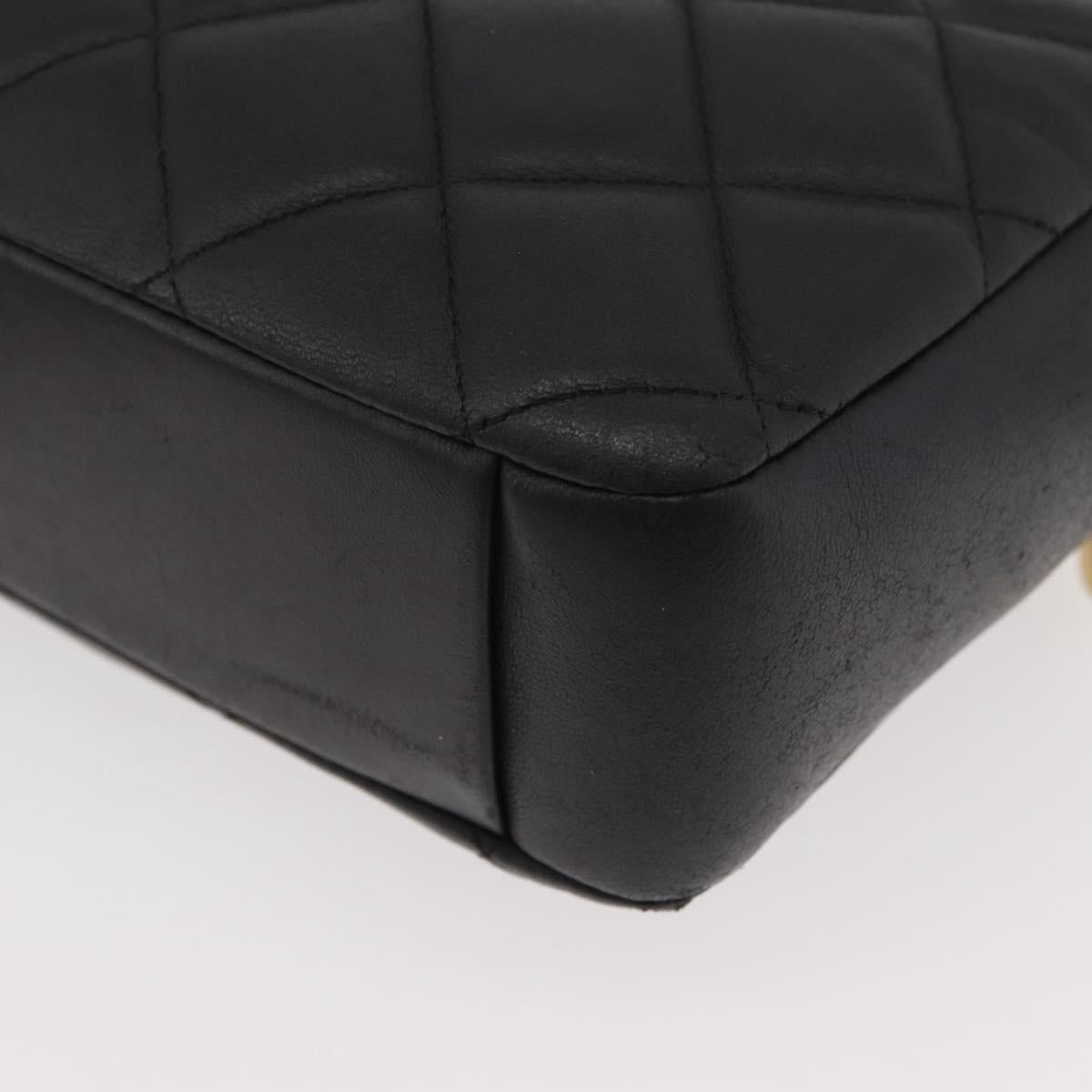 CHANEL Matelasse Chain Shoulder Bag Lamb Skin Black Gold CC Auth 178381A